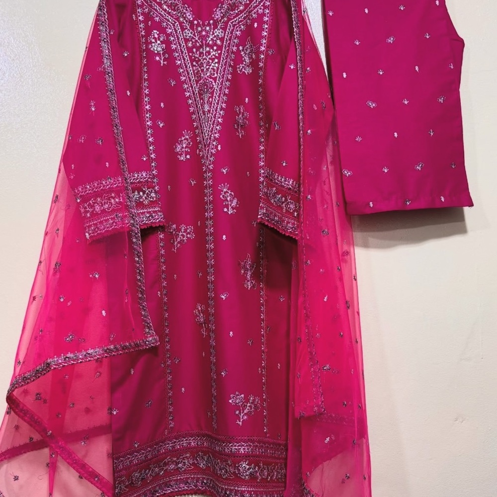 Elegant Pink Embroidered Dress Set